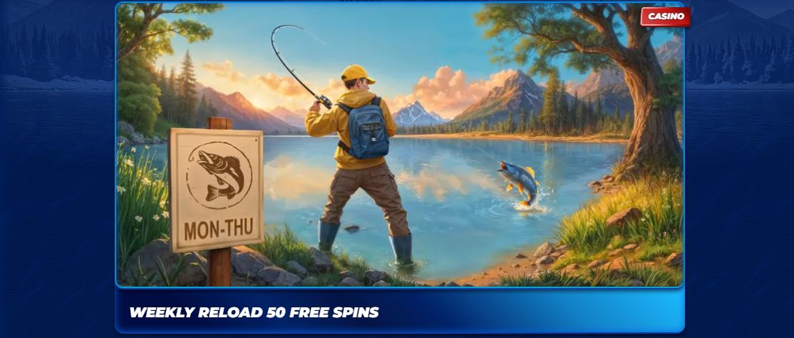 Get weekly reload free spins every Monday to Thursday